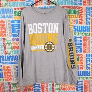 Boston Bruins Hockey Long Sleeve T Shirt Size XL NHL Gray White Yellow